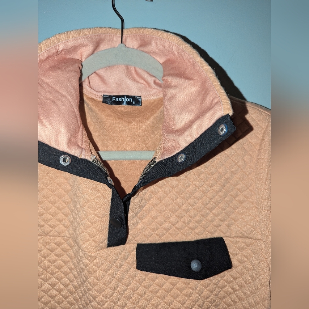 Quilted Pattern Half Button Up Sweater - Picture 2 of 4